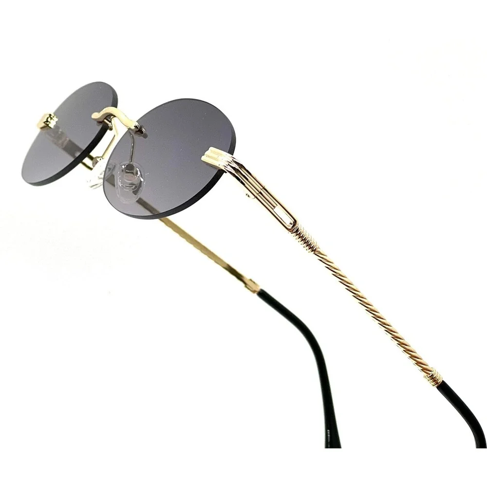 Rimless Sunglasses Oval Gray Black Lens Gold Frame Men's‎ Fashion Eyewear Lentes